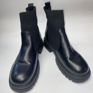 French Connection Black Faux Leather Reye Lugged Sole Chelsea Boots Women's 10